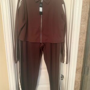 Fashion Nova Brown Track Suit with White Stripes